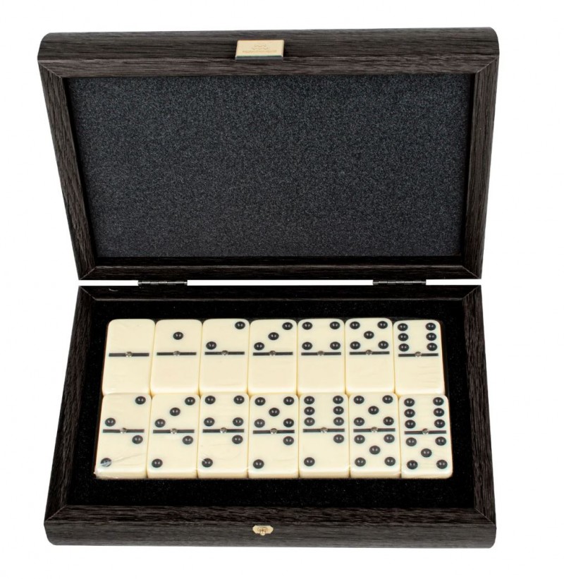 Domino set MANOPOULOS 5,2x2,7x1cm Dark Grey Leather Croc tote 24x17cm