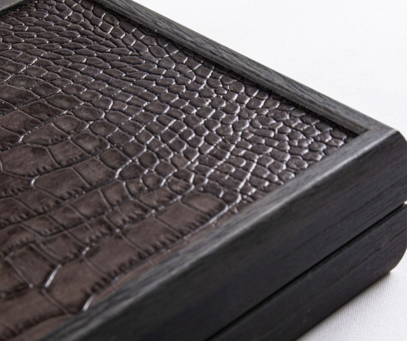Domino set MANOPOULOS 5,2x2,7x1cm Dark Grey Leather Croc tote 24x17cm