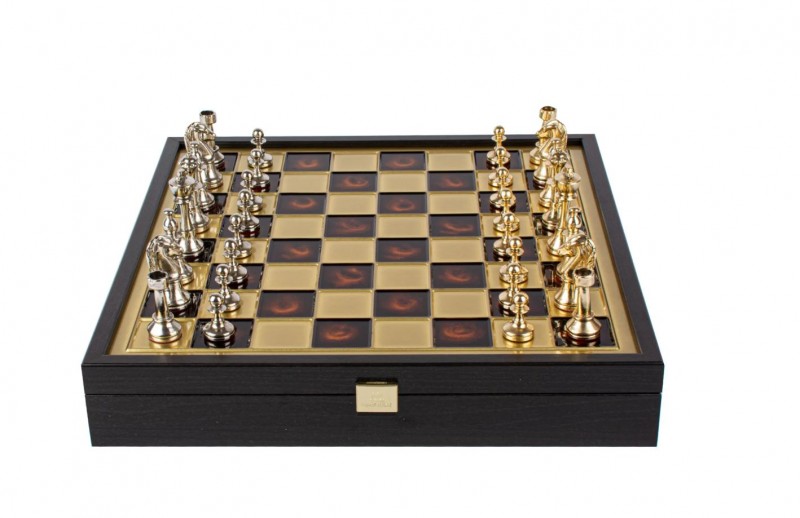Šah set MANOPOULOS Classic Metal Staunton & Red Chessboard 34x34 cm